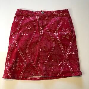 Lands' End Red & White Floral Bandana Print Mini Skirt Adjustable - Girl's 12
